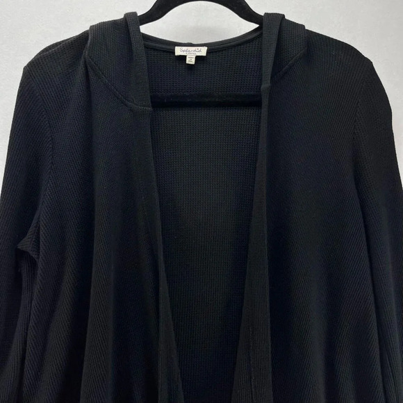 Splendid Cardigan Sz XS  Open Front Hoodie Asymmetric Supima Blend Black - Picture 2 of 10